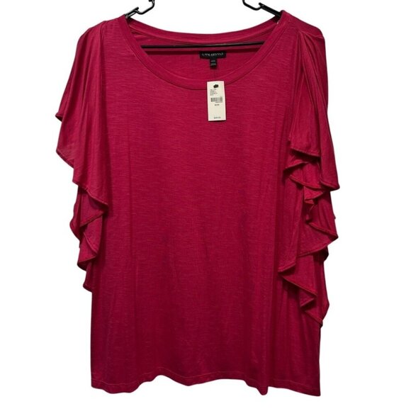Lane Bryant Tops - Lane Bryant Ruffle Top 22/24 Size 1X Hot Pink Short Sleeve stretch T shirt NWT